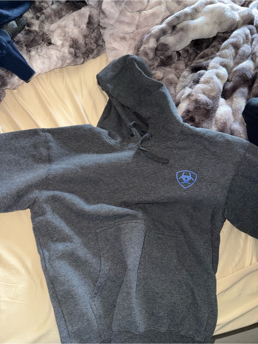 Ariat Charcoal Gray Hooded Sweatshirt with Blue Shield Logo